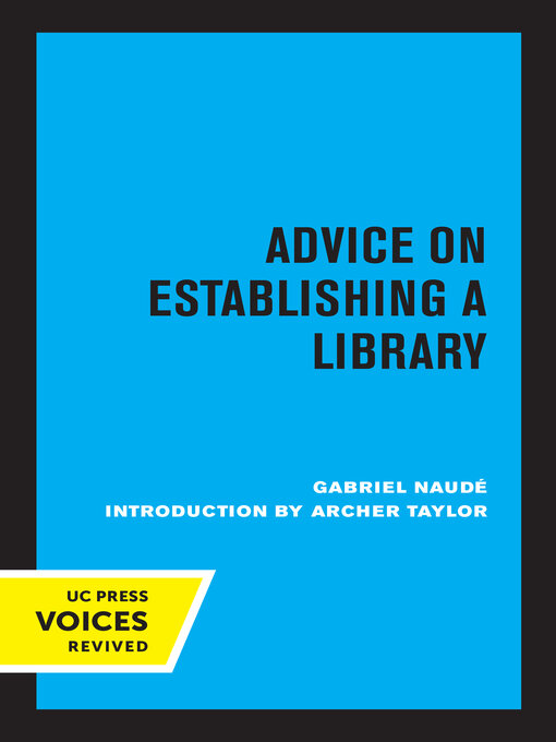Title details for Advice on Establishing a Library by Gabriel Naude - Available